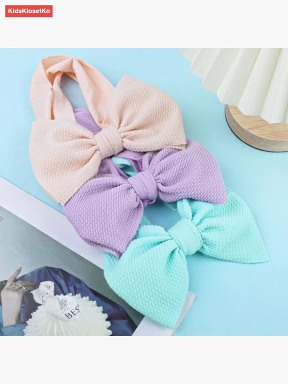 Waffle Big Bows Headbands for Baby Girls 3 Pack